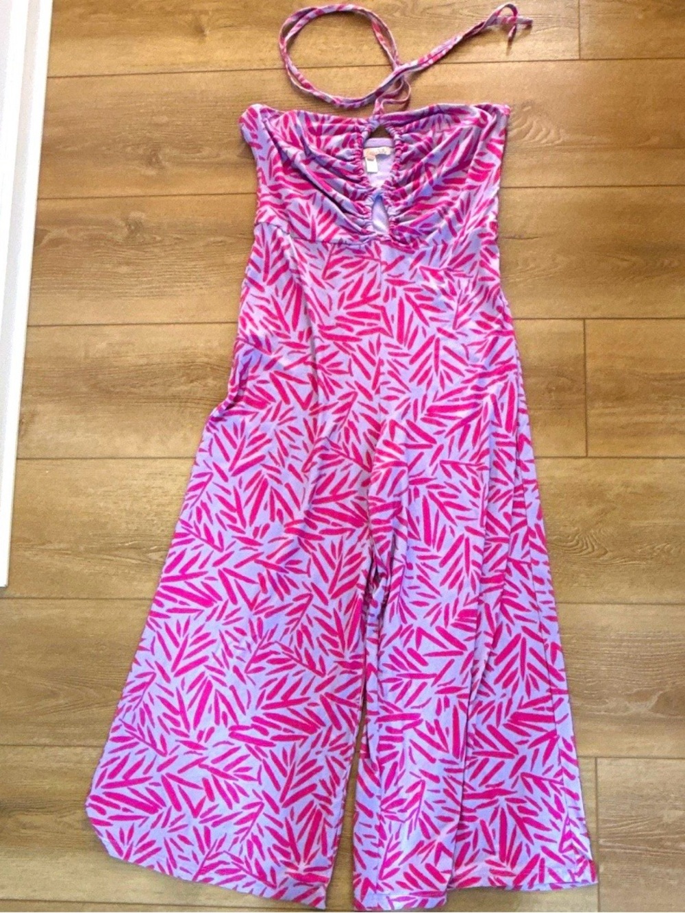Hutch Pink Leaf-Print Halter One-Piece- ladies Large